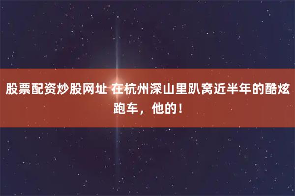 股票配资炒股网址 在杭州深山里趴窝近半年的酷炫跑车，他的！